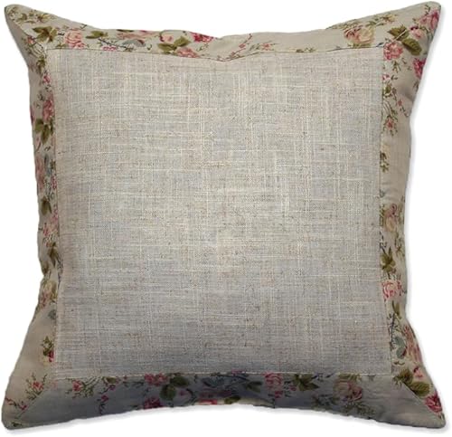 Lot de 2 Housses Coussin Lin Brodé Rustique 40x40