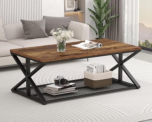 IBF Table Basse Rustique avec Rangement Bois & Métal