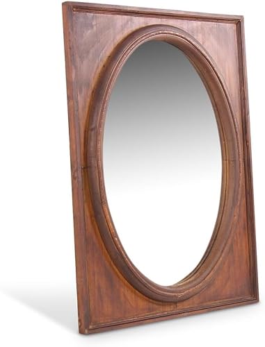 Miroir Ancien Ovale Bois Patiné