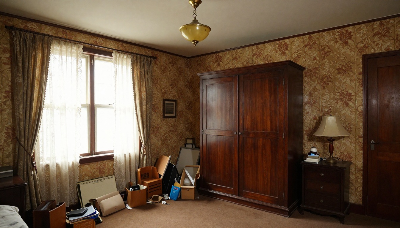 Démodée - Chambre années 90 transformée en chambre moderne avec tasseaux bois et éclairage architectural