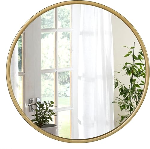 WOLTU Miroir Mural Rond Ø50cm Cadre Doré