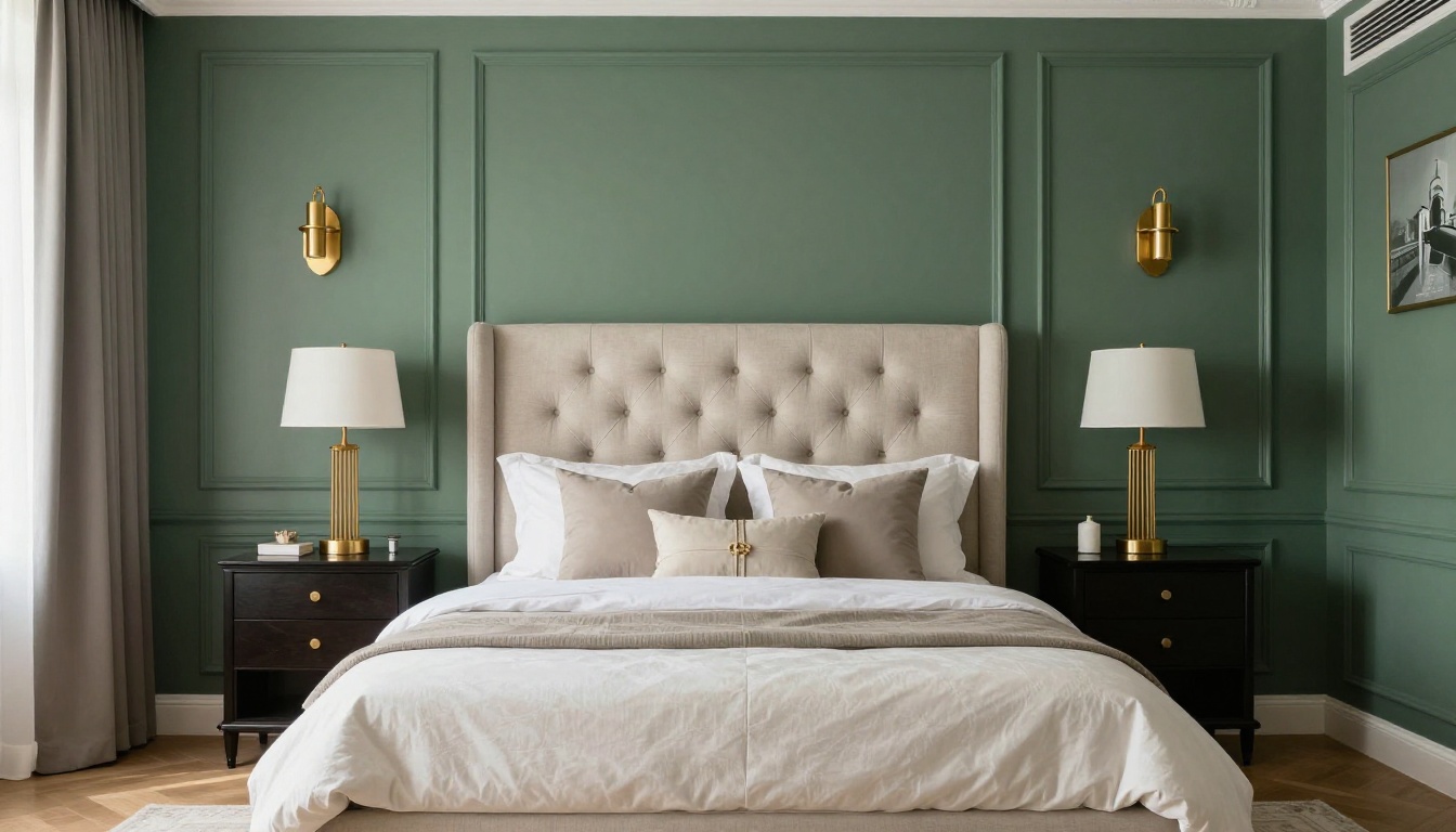 Modernisée ! - Chambre années 90 relookée en style classique chic avec boiseries vert anglais et accents dorés