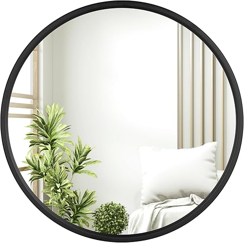 WOLTU Miroir Mural Rond Ø50cm Cadre Métal Noir