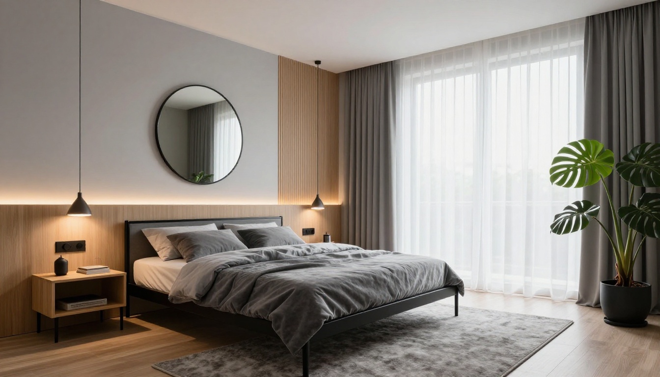 Modernisée ! - Chambre années 90 transformée en chambre moderne avec tasseaux bois et éclairage architectural