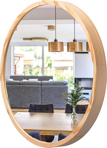 LEJA Miroir Mural Rond Cadre Bois Pin Naturel Ø47cm