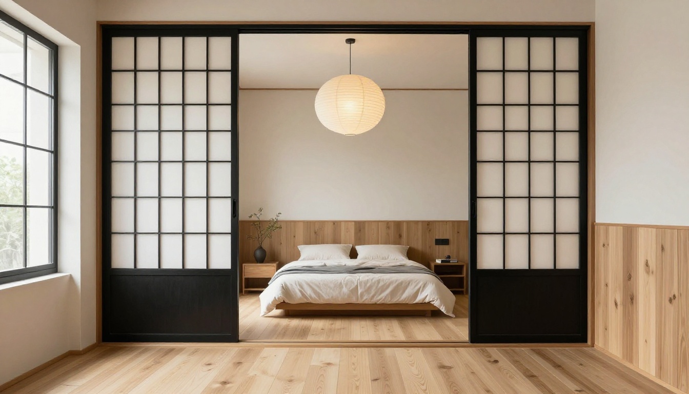 Zen ! - Chambre surchargée métamorphosée en design japandi avec panneau shoji et lanterne papier