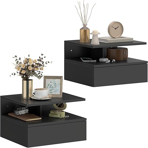 HOMCOM Lot de 2 Tables de Chevet Murales Flottantes