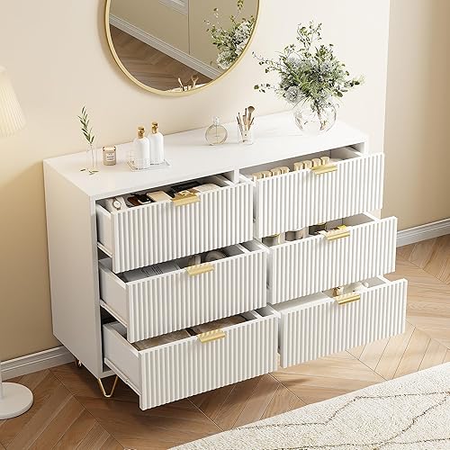 Mutuolux Commode 6 Tiroirs Scandinave Bois et Blanc