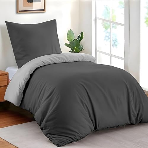 Dreamzie Housse de Couette 140x200 Gris Bicolore