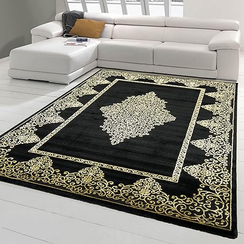 Tapis Géométrique Noir et Or 120x170