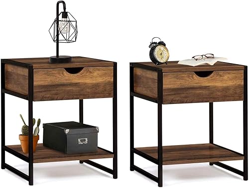 IDMarket Lot de 2 Tables de Chevet Hawkins Bois Foncé