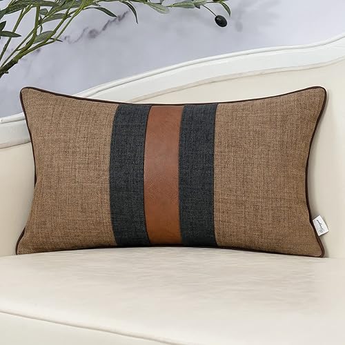 Yangest Housse de Coussin Cuir & Jute Industriel
