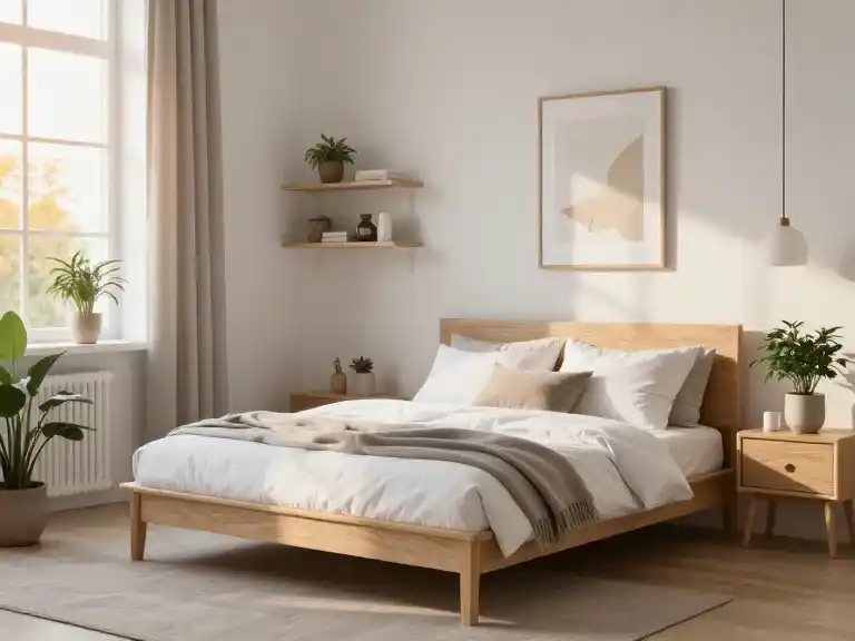 Magique ! - Avant, chambre 12m² avec déco années 90, armoire chêne foncé, papier peint floral et tapis marron.